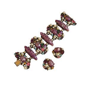 Rare Vintage Huge Resin Confetti Rhinestone Bracelet Set (A9437)